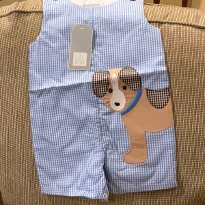Blue Gingham Puppy Dog Shortalls